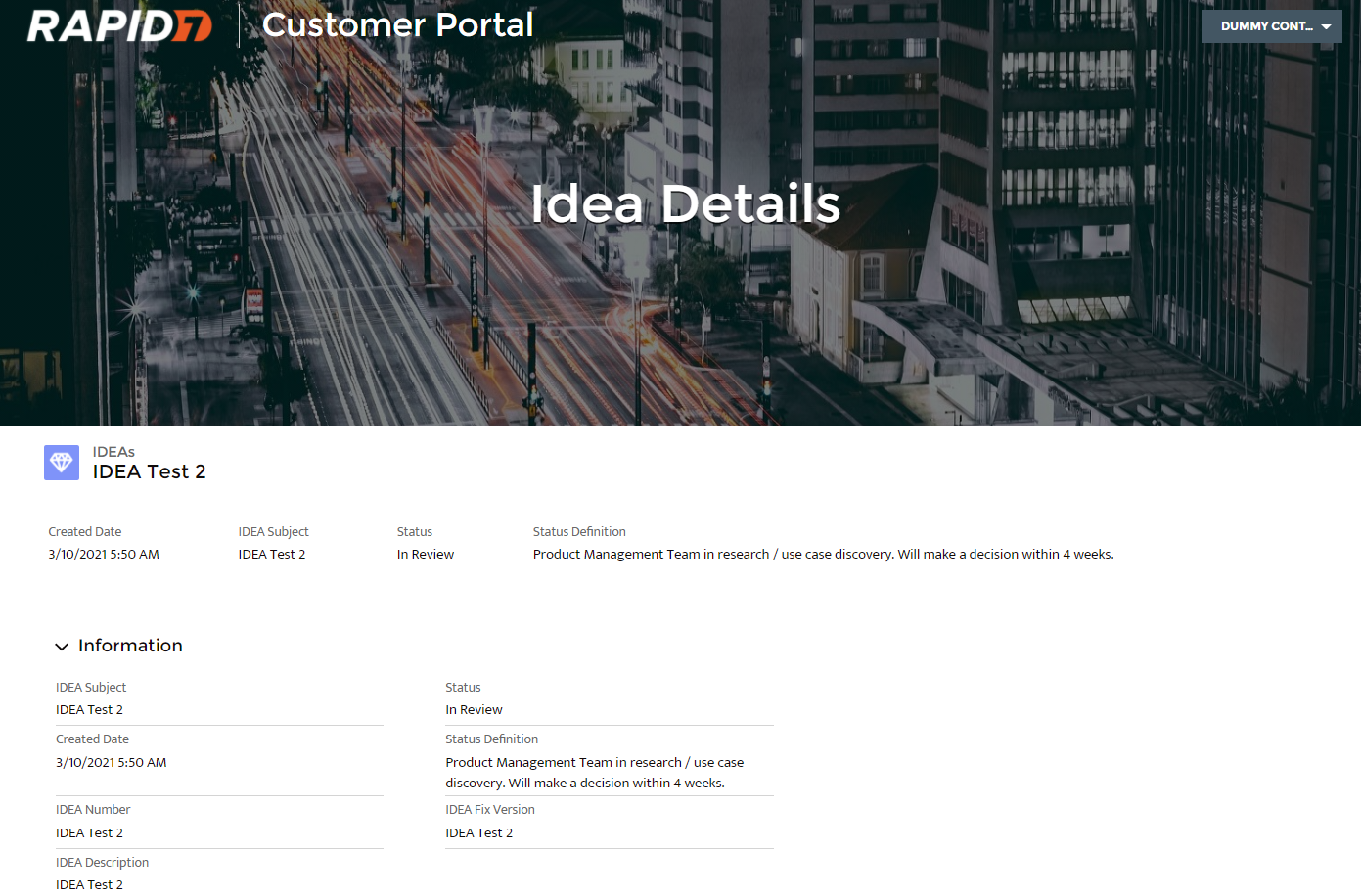 Customer Portal My Idea Details Page