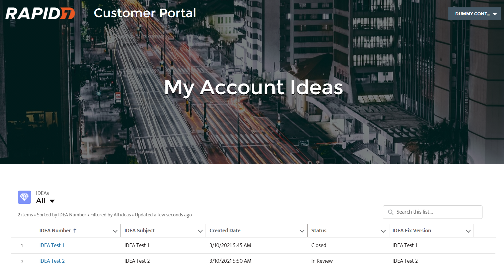 Customer Portal My Account Ideas Page