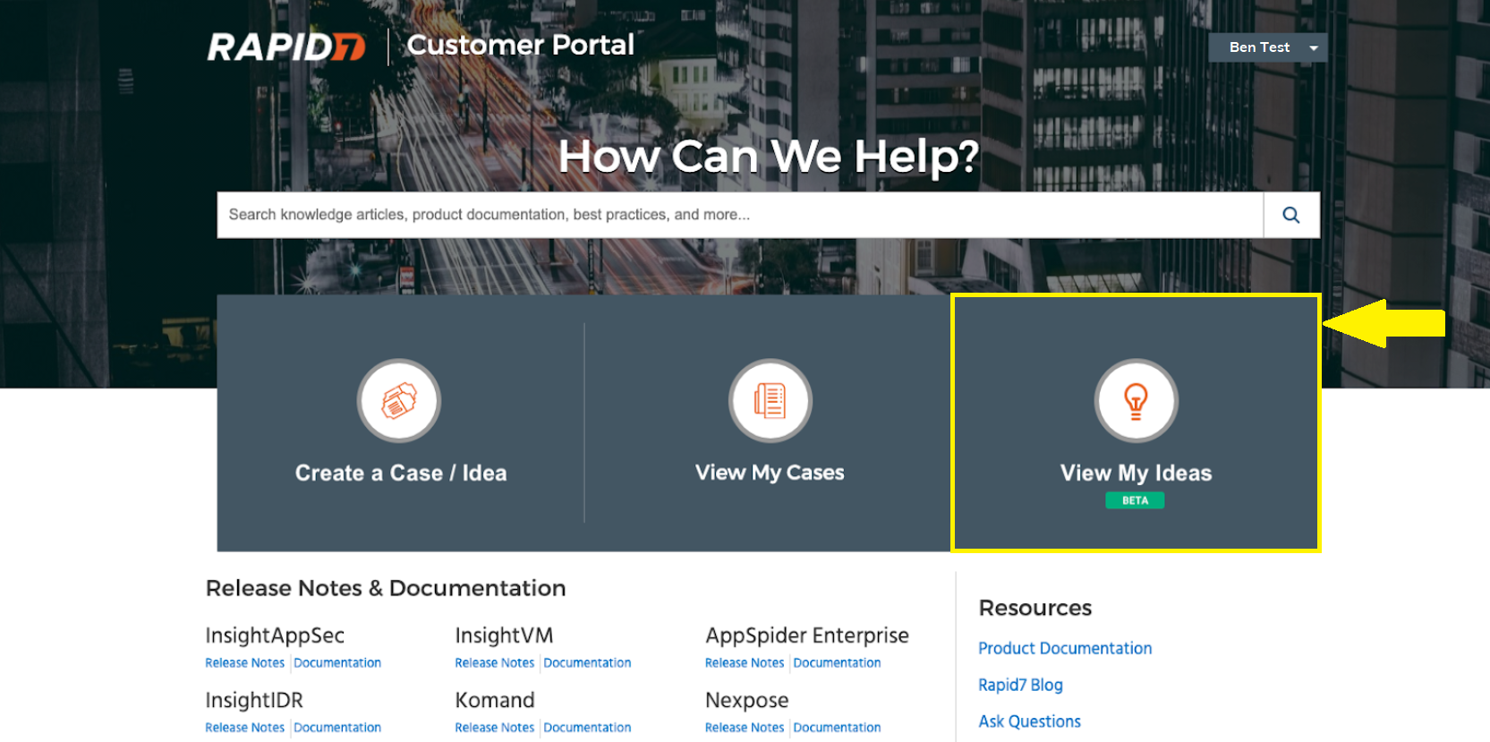 Customer Portal View My Ideas Link