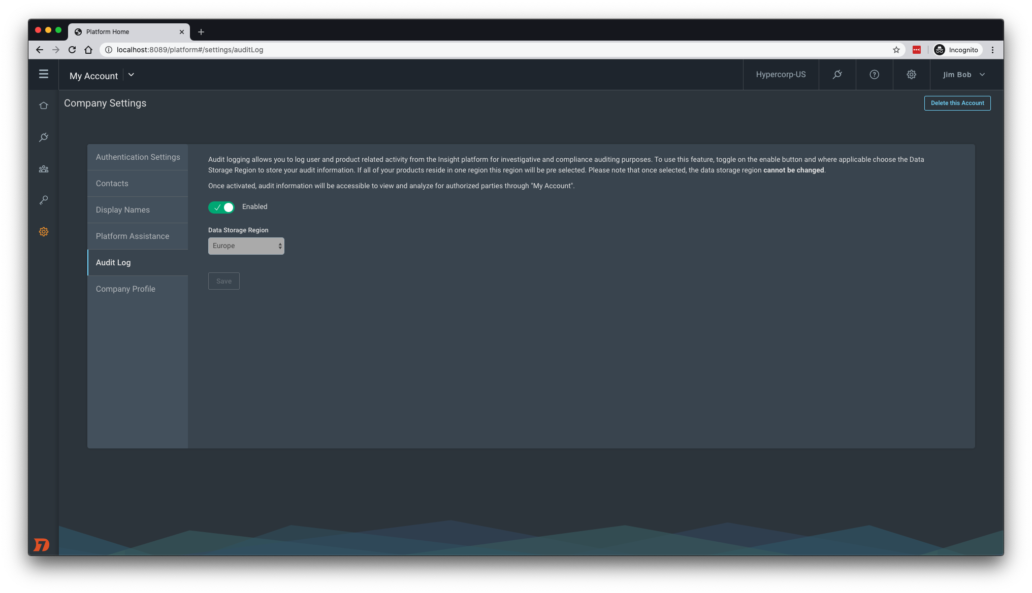 Platform Audit Logging Toggle