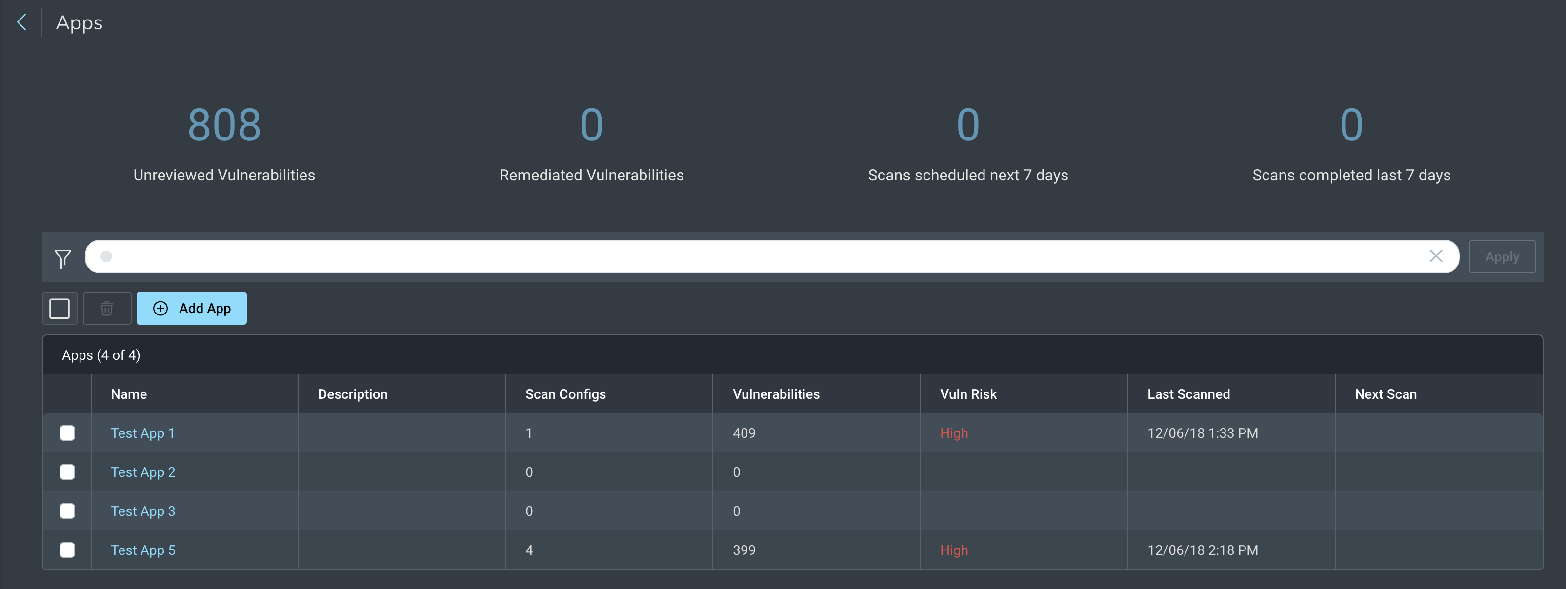 Apps interface in InsightAppSec