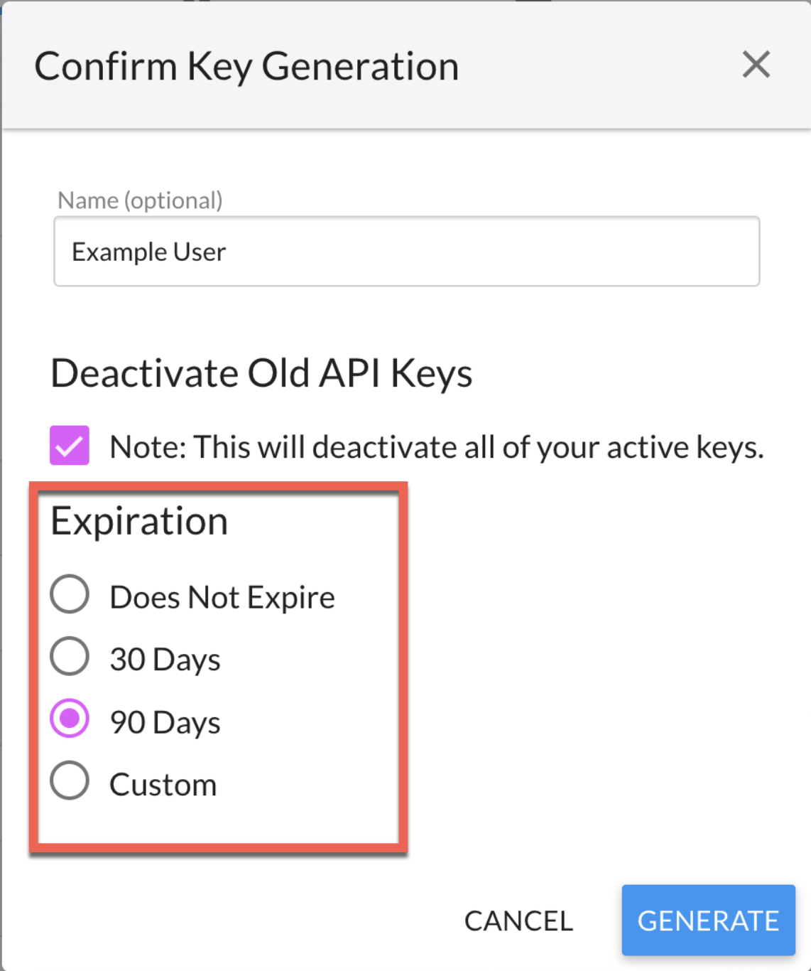 API key - expiration value