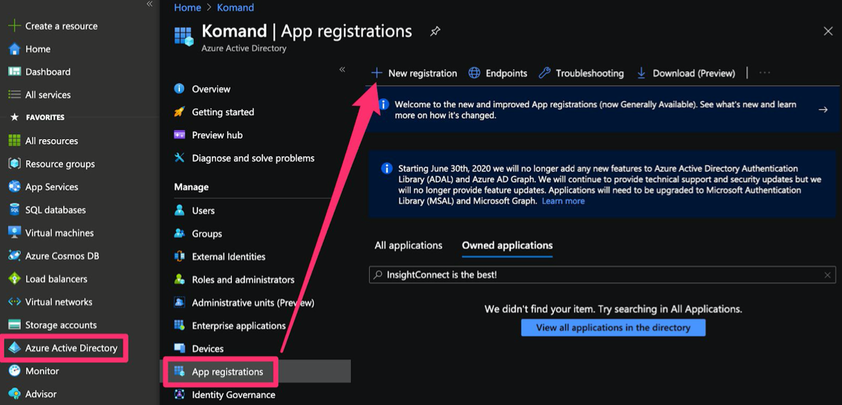 Azure Portal New Registration