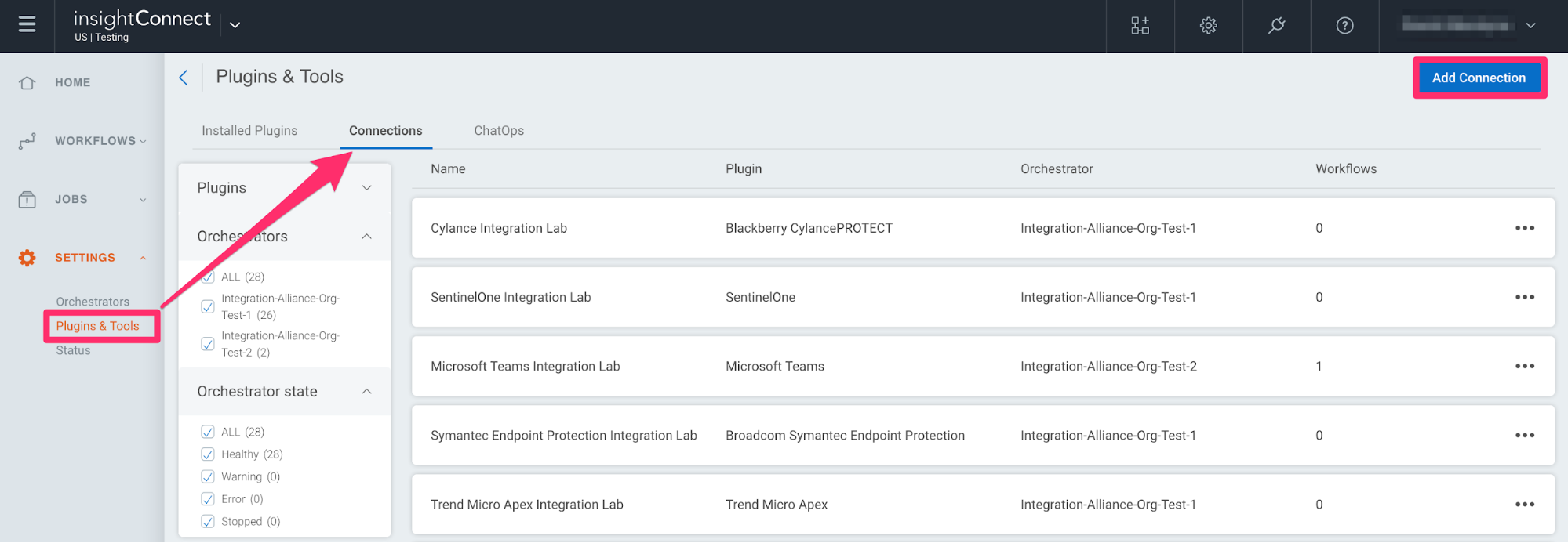 Add connection in InsightConnect