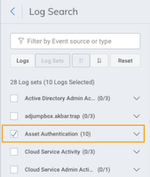 Asset Authentication option under Log Sets in Log Search