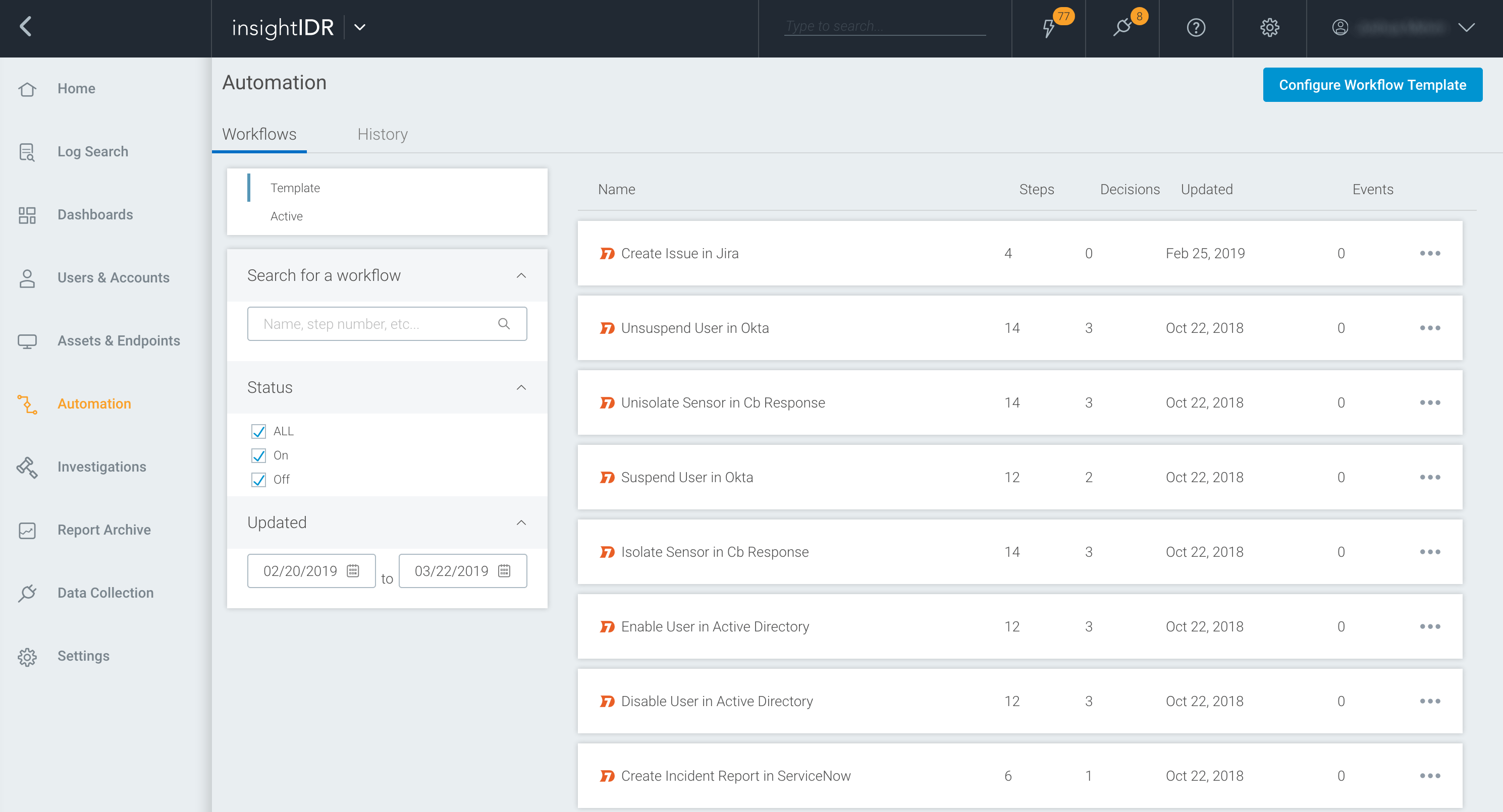 Automation Workflow Templates InsightIDR Documentation