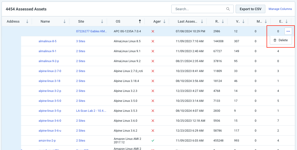 Deleting assets from the Assessed table