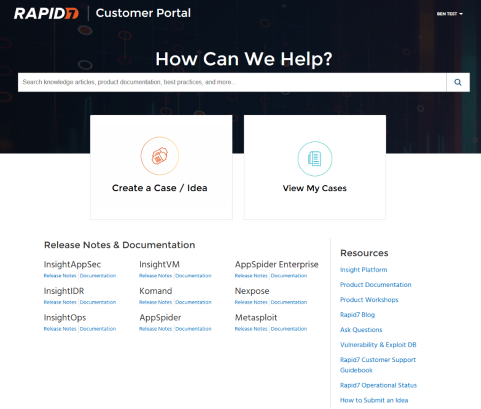 Customer Portal Create a Case or Idea Link