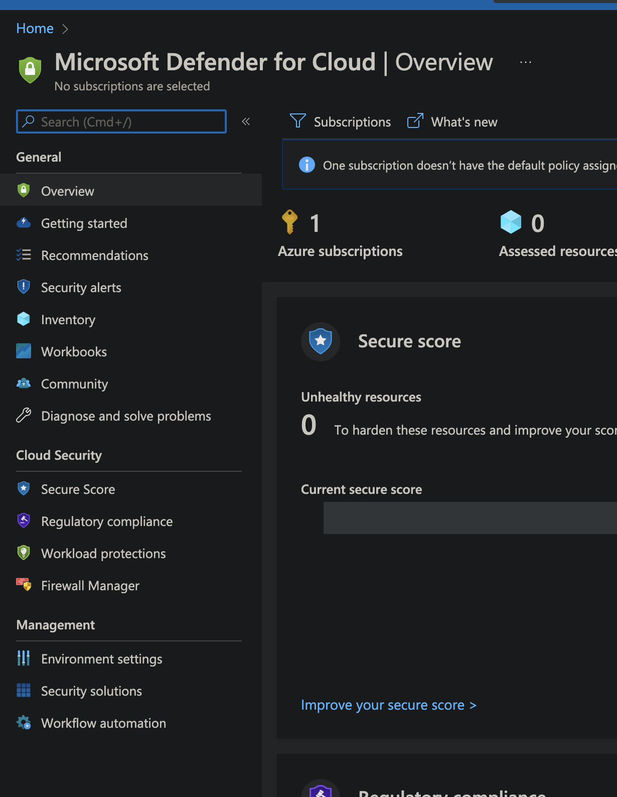 Microsoft Defender for Cloud Overview screenshot