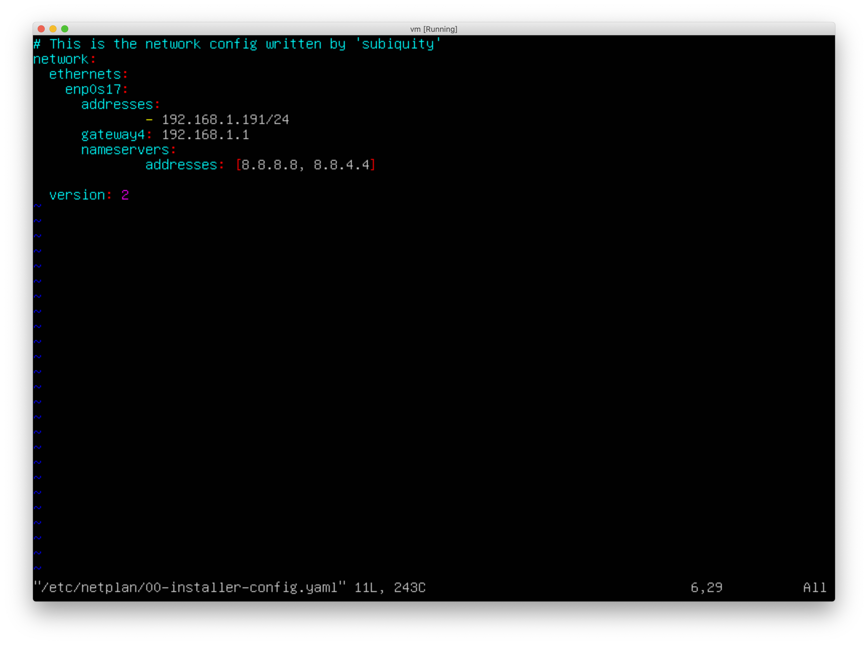 Sample Static Network Configuration