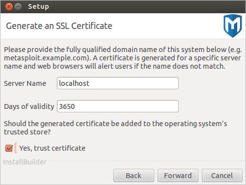 Generate certificate. FQDN.