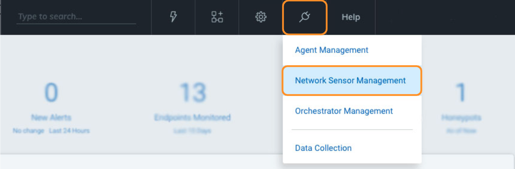 network sensor management option from top navigation