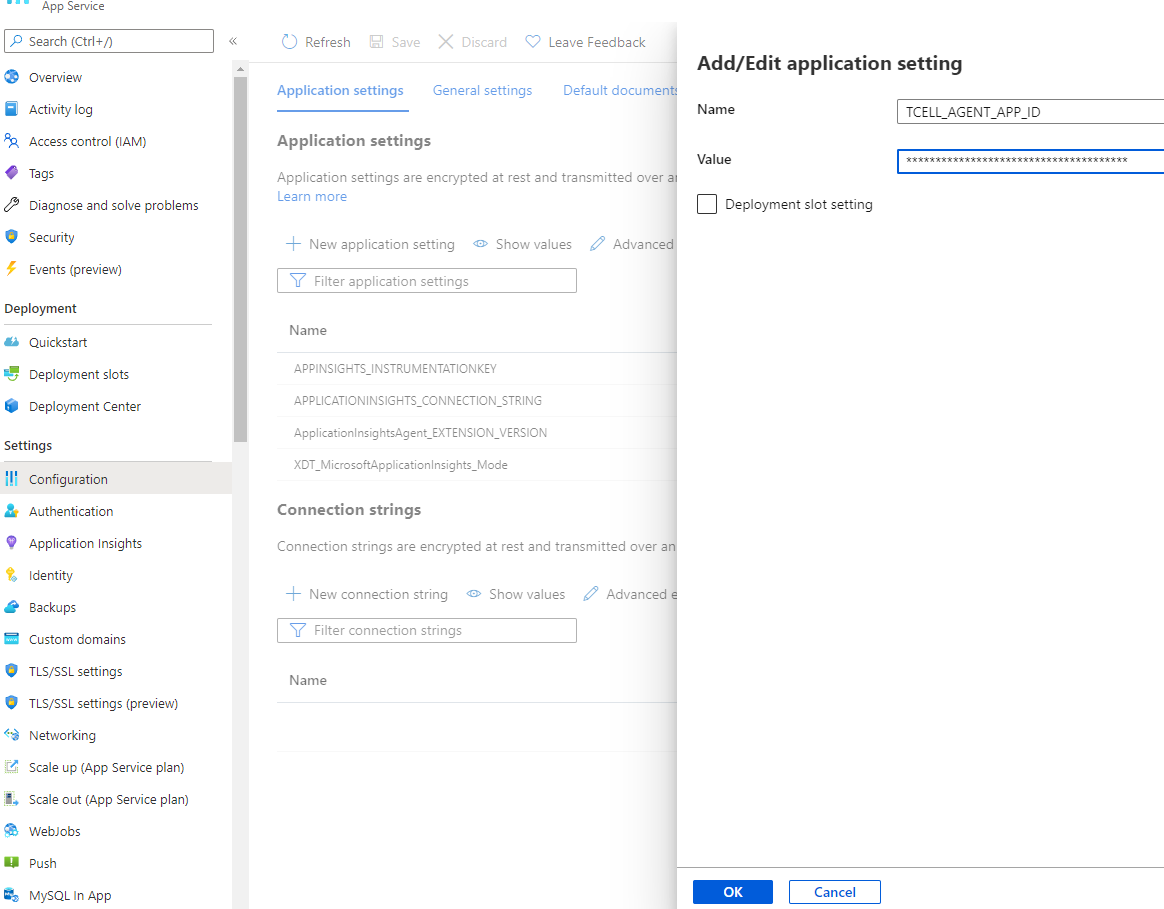 Add tCell application settings