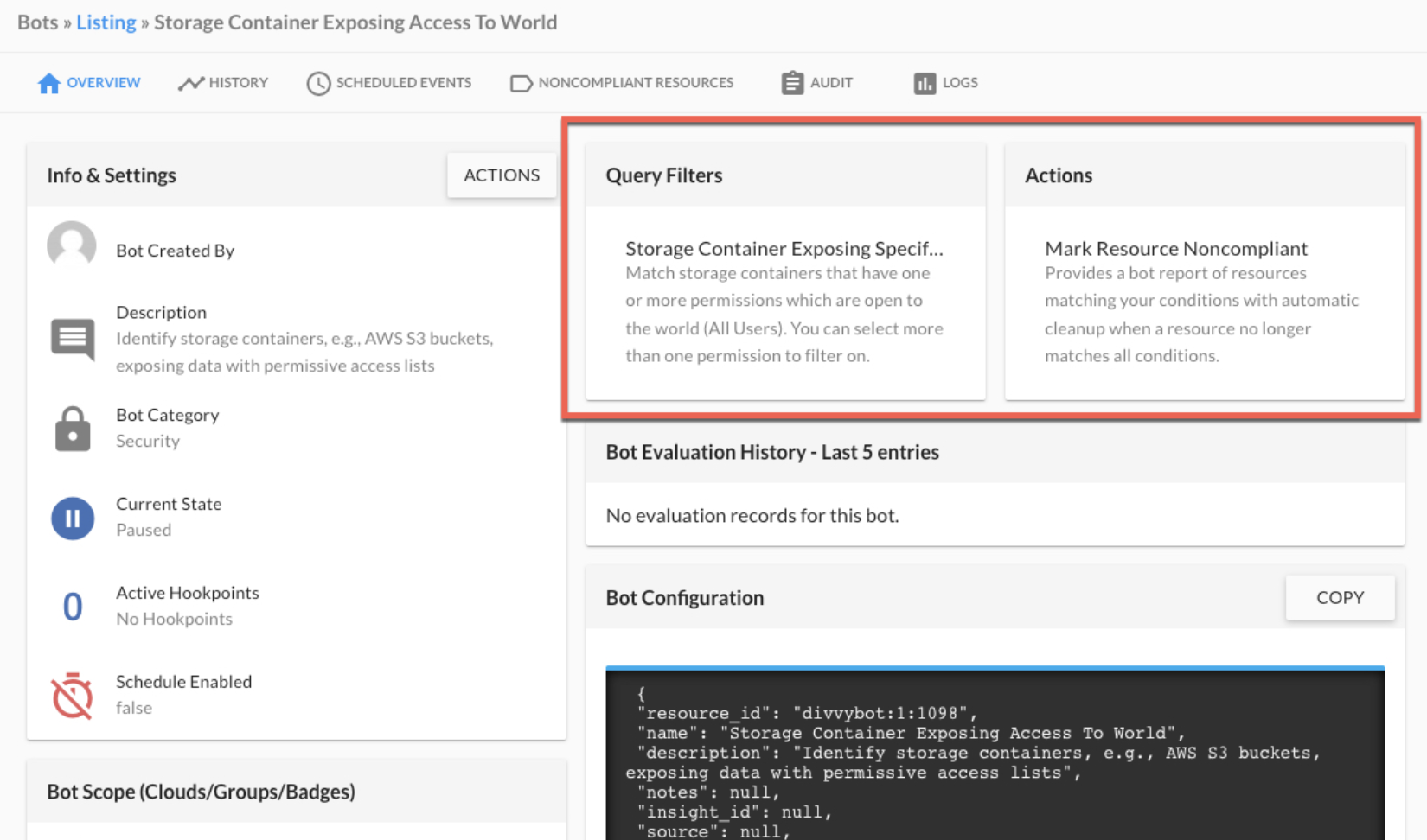 Bot Overview Page - Query Filters & Actions