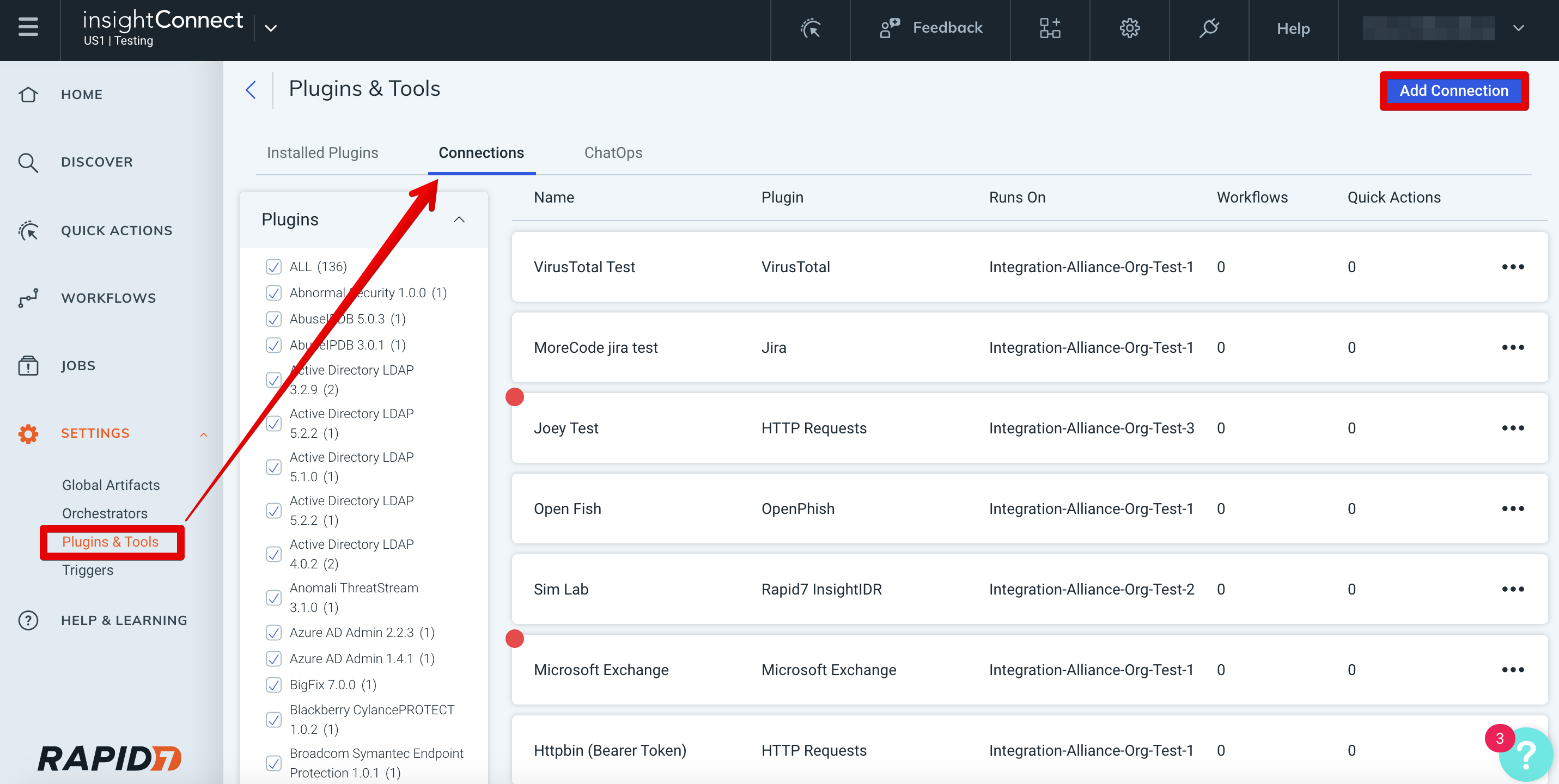 Add connection in InsightConnect