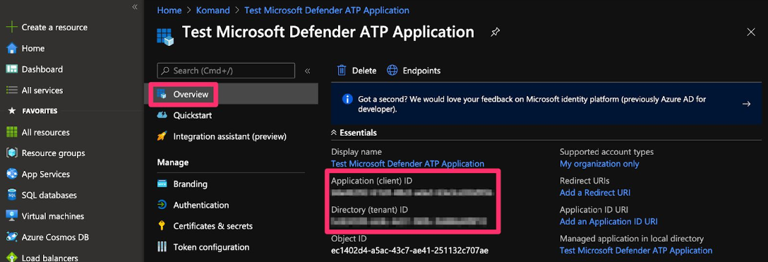 Application ID and Directory ID