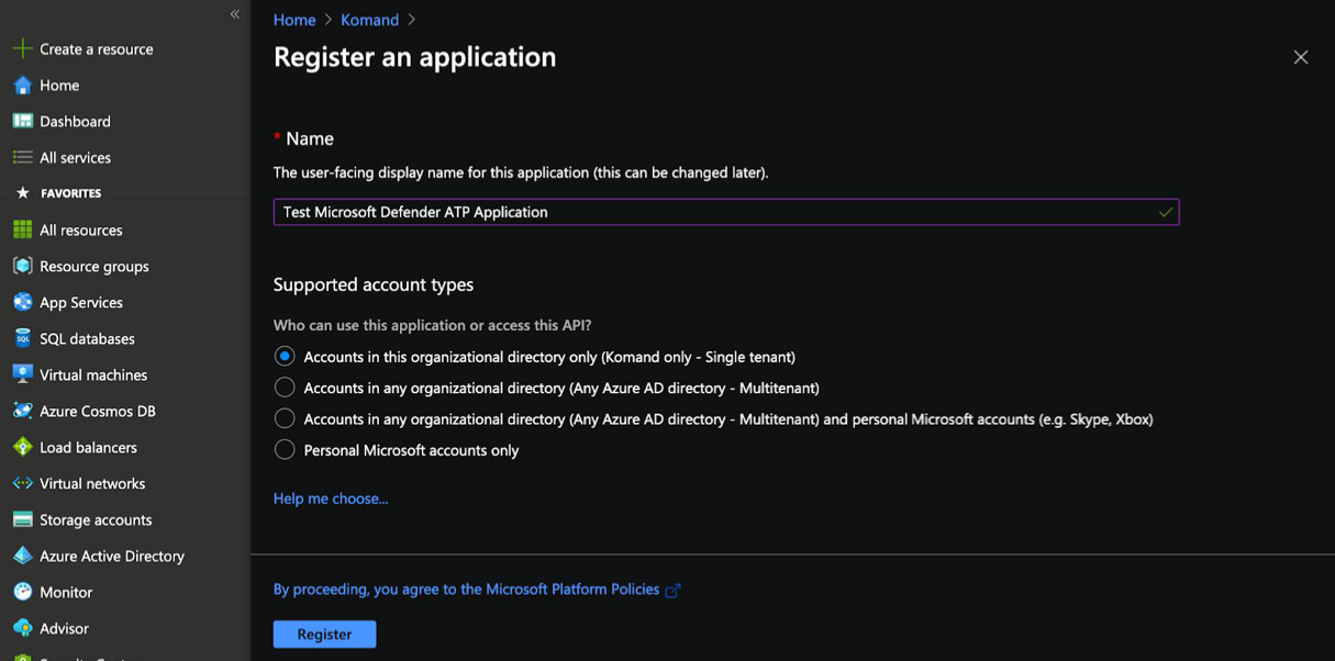 Register an application